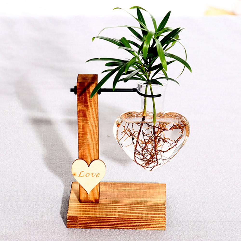 Glass and Wood Vase Planter Terrarium Table Desktop Hydroponics Plant Bonsai Flower Pot Hanging Pots with Wooden Tray Home Decor-21